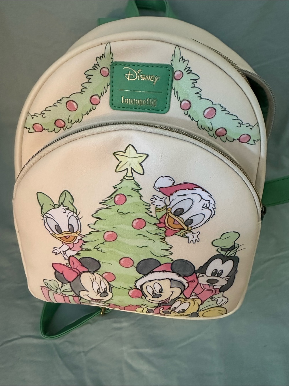 Disney Loungefly White & Green Holiday Mickey & Friends Mini Backpack